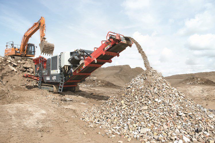 Sandvik mobile jaw crusher crushing aggregate.